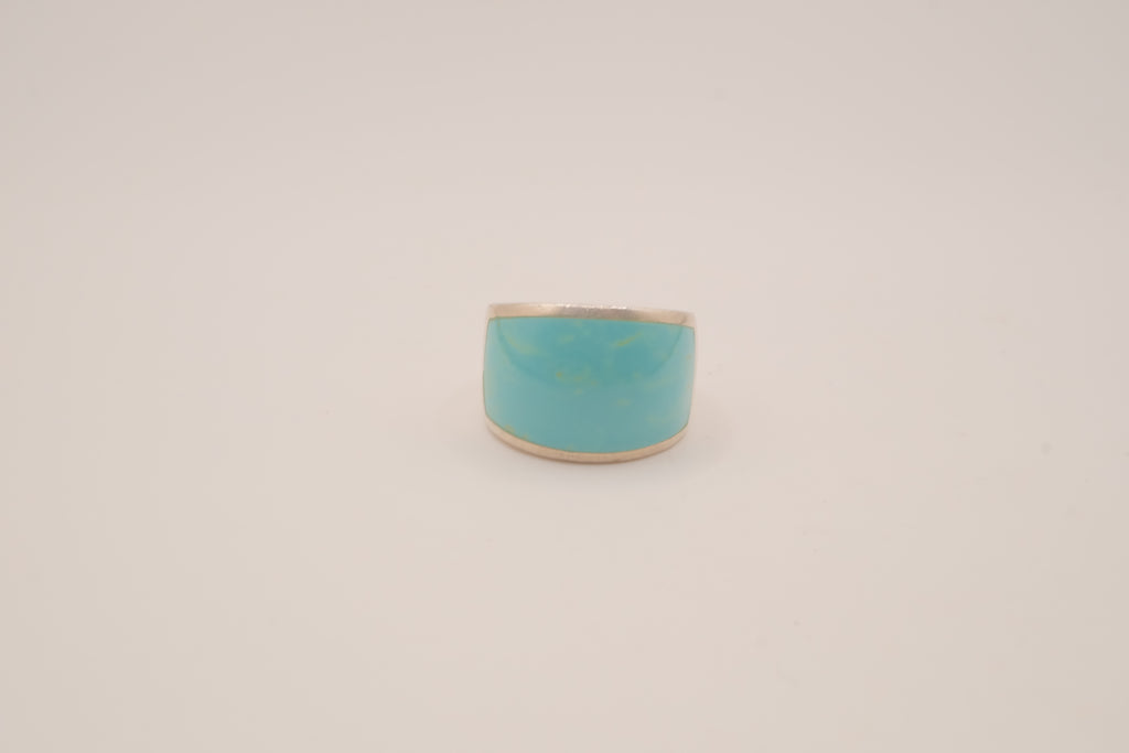 Turquoise inlay sterling silver statement ring