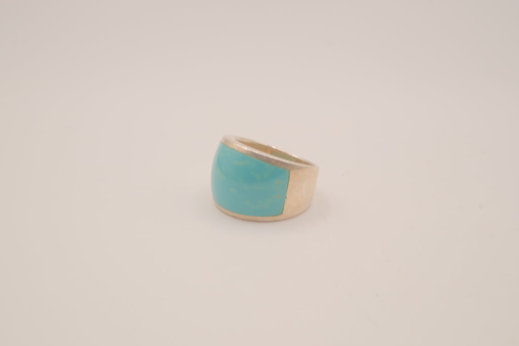 Turquoise inlay sterling silver statement ring