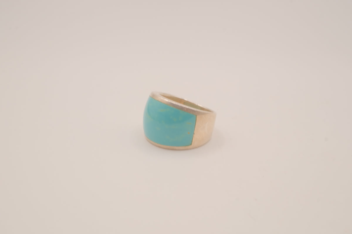 Turquoise inlay sterling silver statement ring