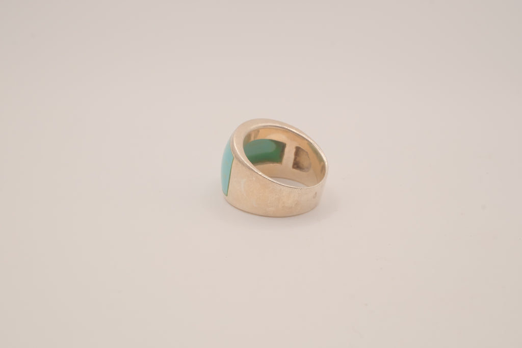 Turquoise inlay sterling silver statement ring