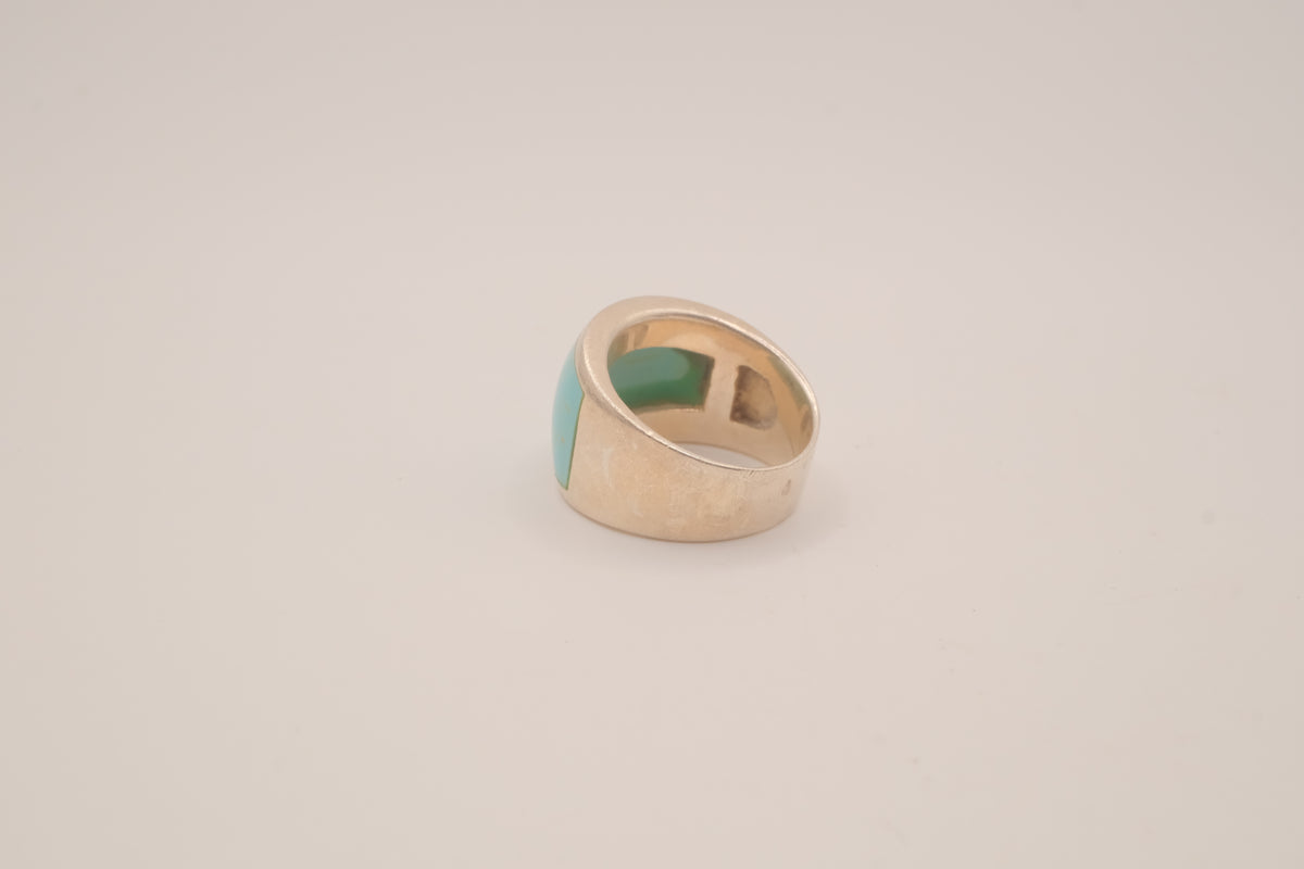 Turquoise inlay sterling silver statement ring