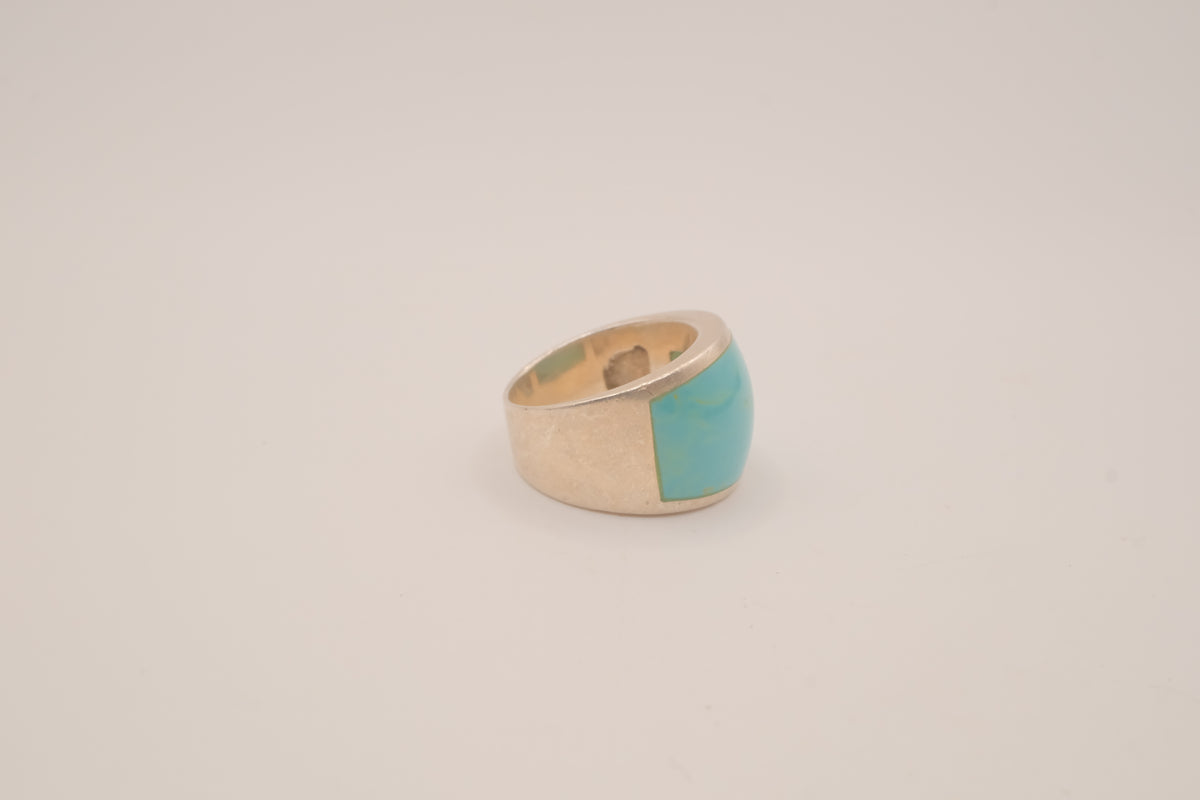 Turquoise inlay sterling silver statement ring