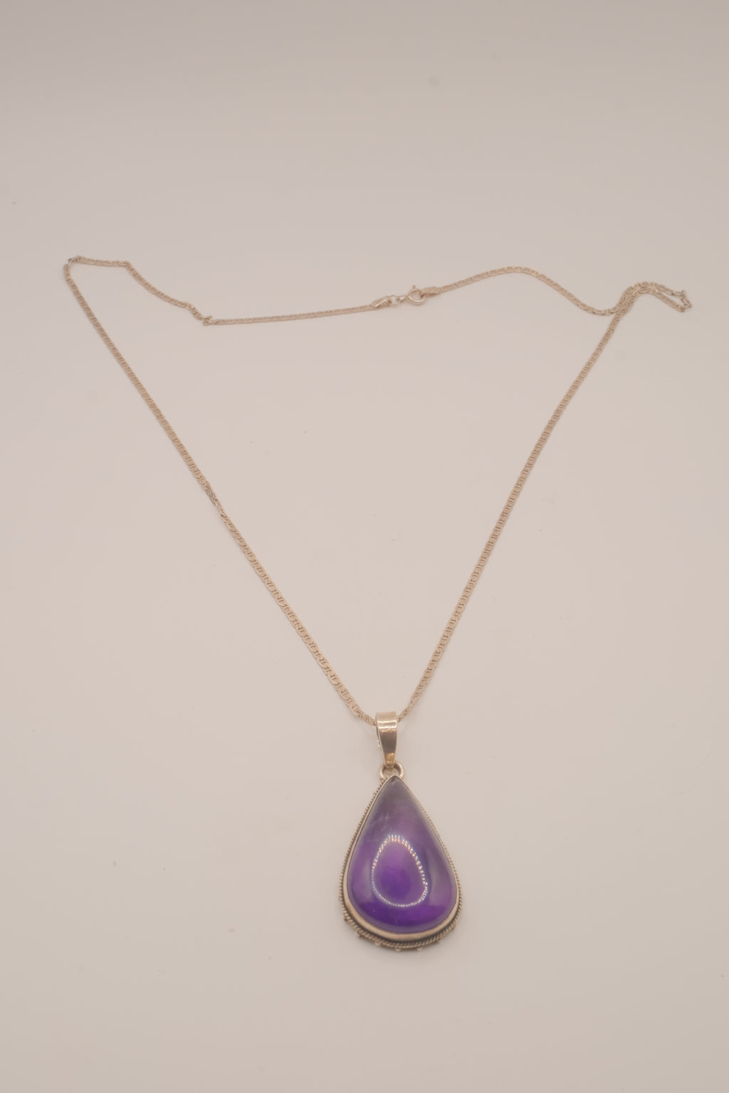 Vintage Sterling silver teardrop Amethyst pendant necklace