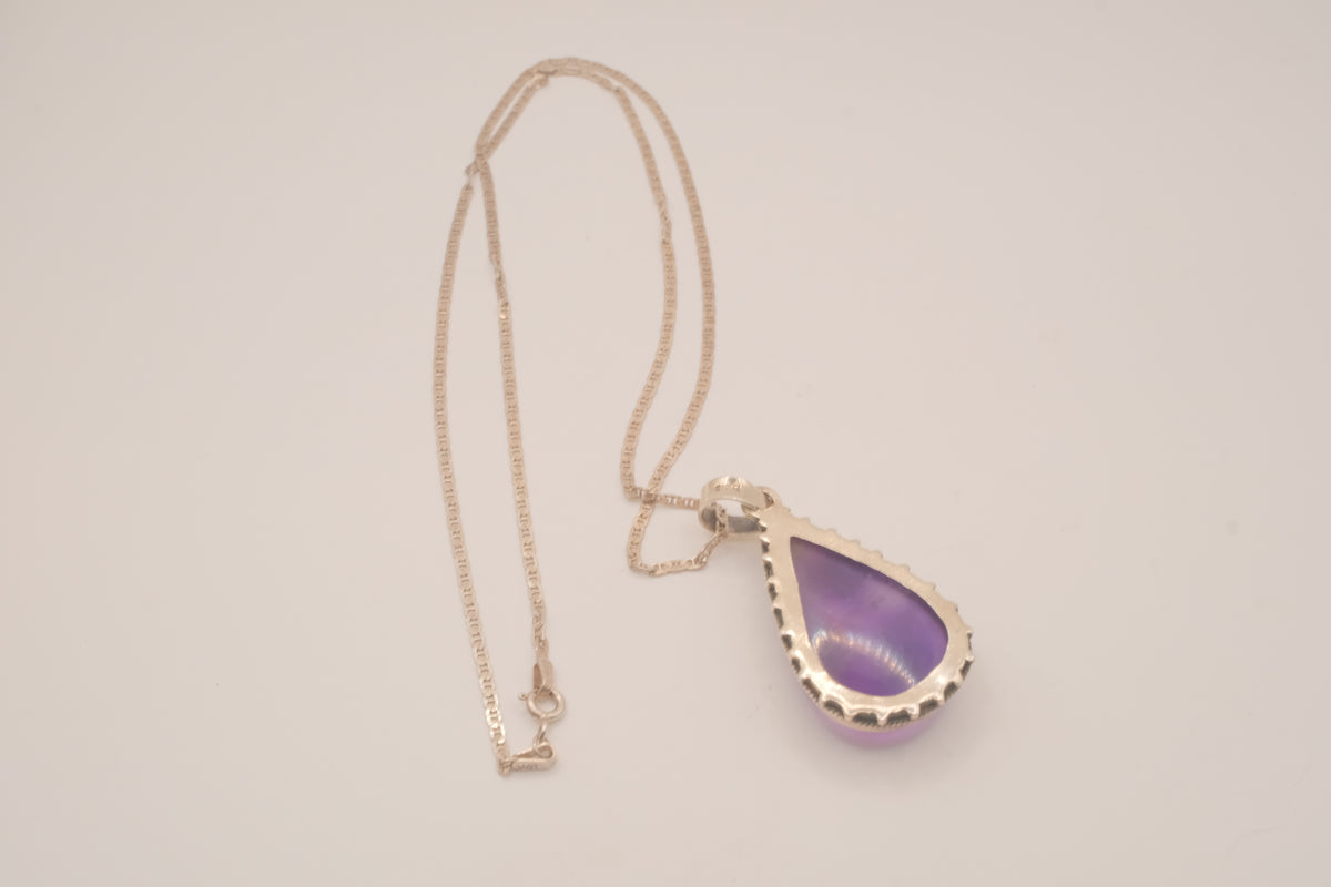 Vintage Sterling silver teardrop Amethyst pendant necklace