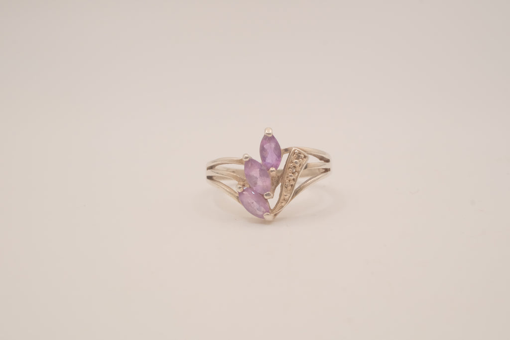 Vintage Sterling silver Amethyst bypass cluster ring