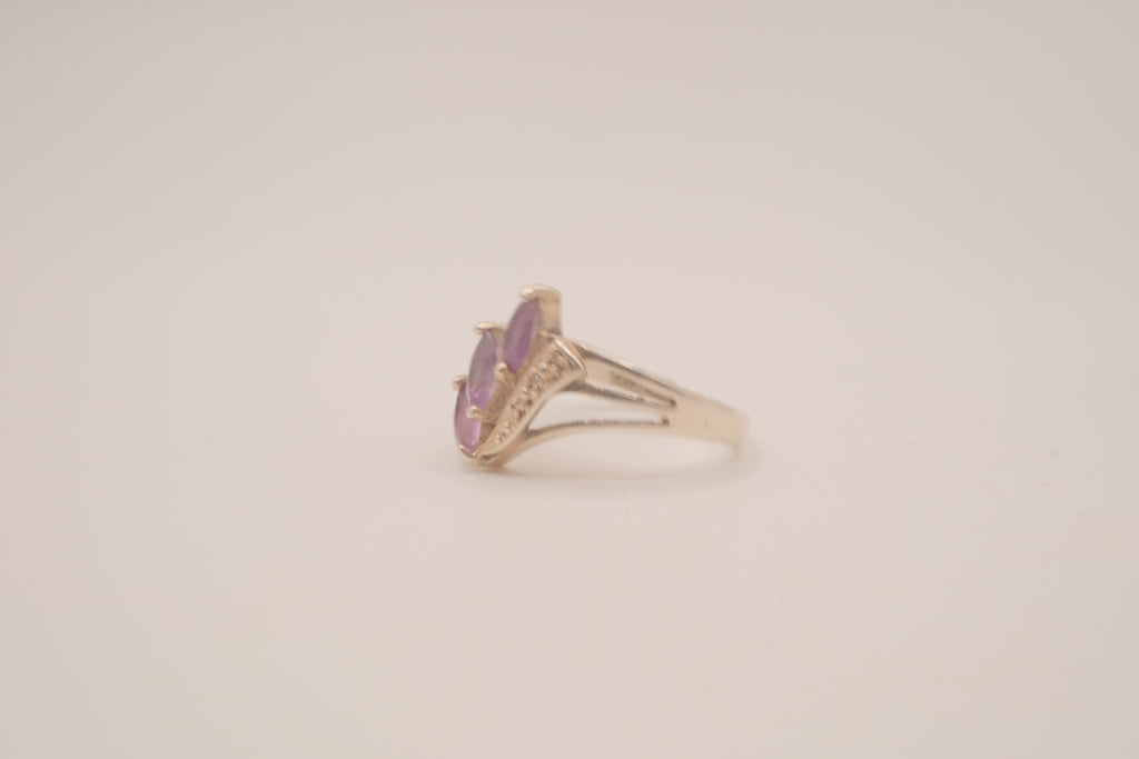 Vintage Sterling silver Amethyst bypass cluster ring