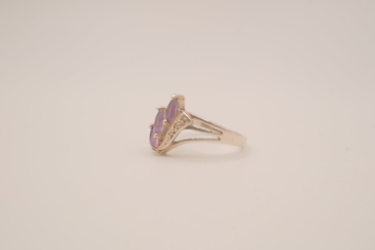 Vintage Sterling silver Amethyst bypass cluster ring