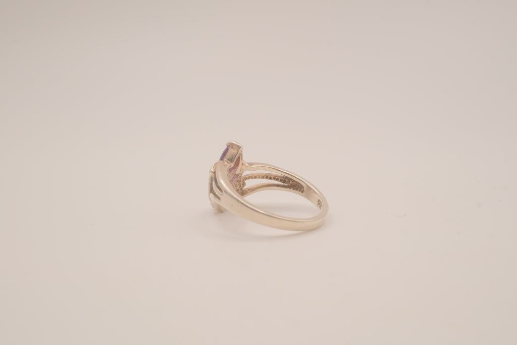 Vintage Sterling silver Amethyst bypass cluster ring