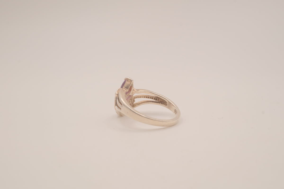 Vintage Sterling silver Amethyst bypass cluster ring