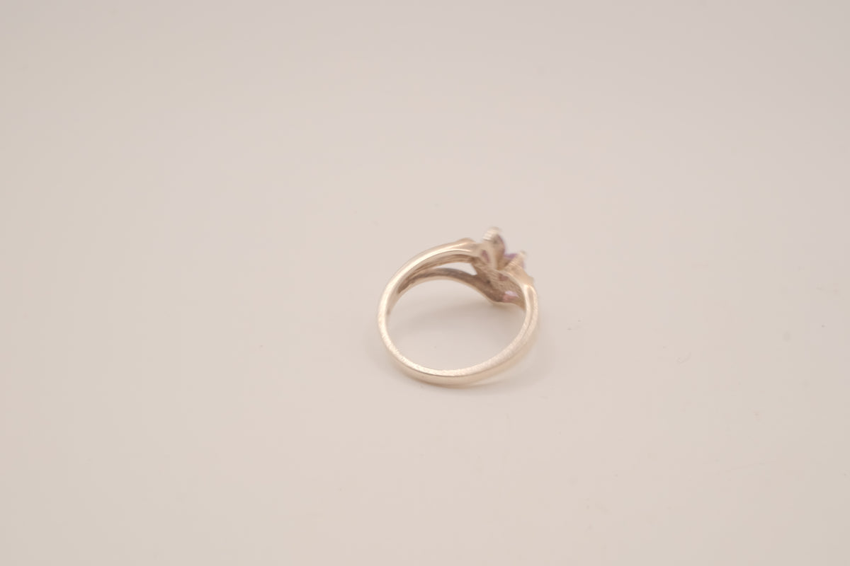 Vintage Sterling silver Amethyst bypass cluster ring
