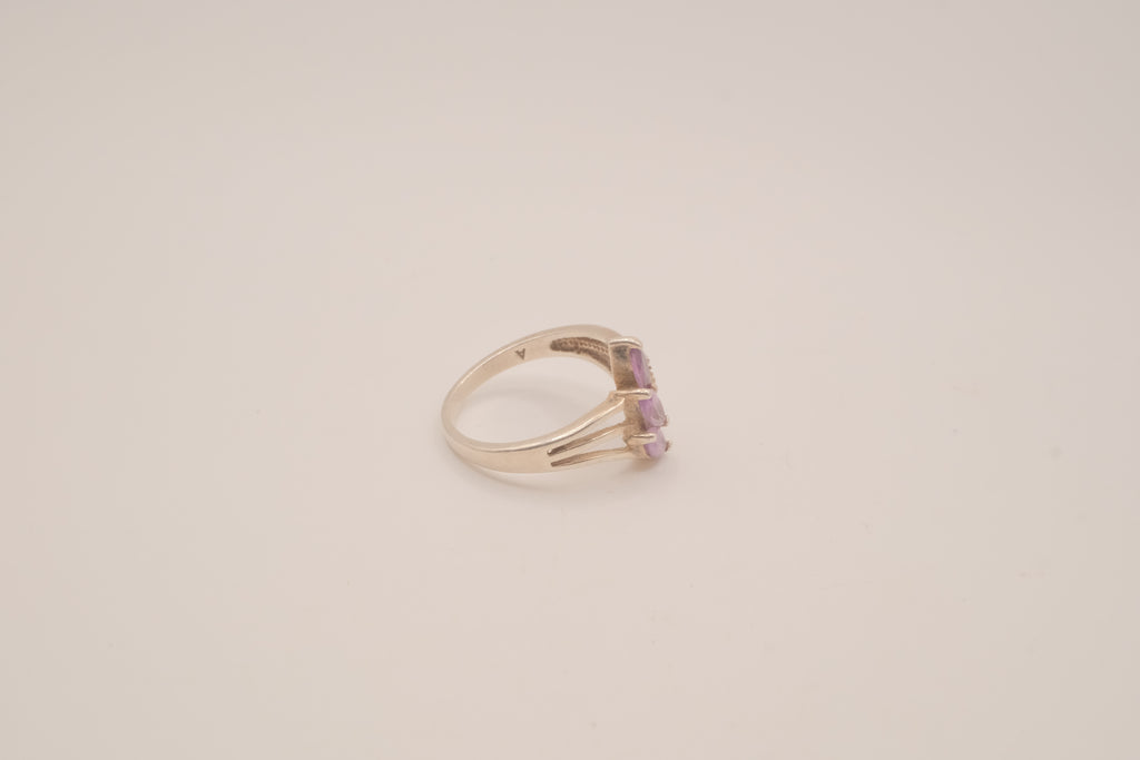 Vintage Sterling silver Amethyst bypass cluster ring