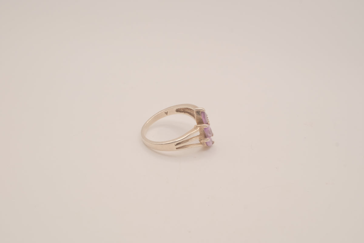 Vintage Sterling silver Amethyst bypass cluster ring