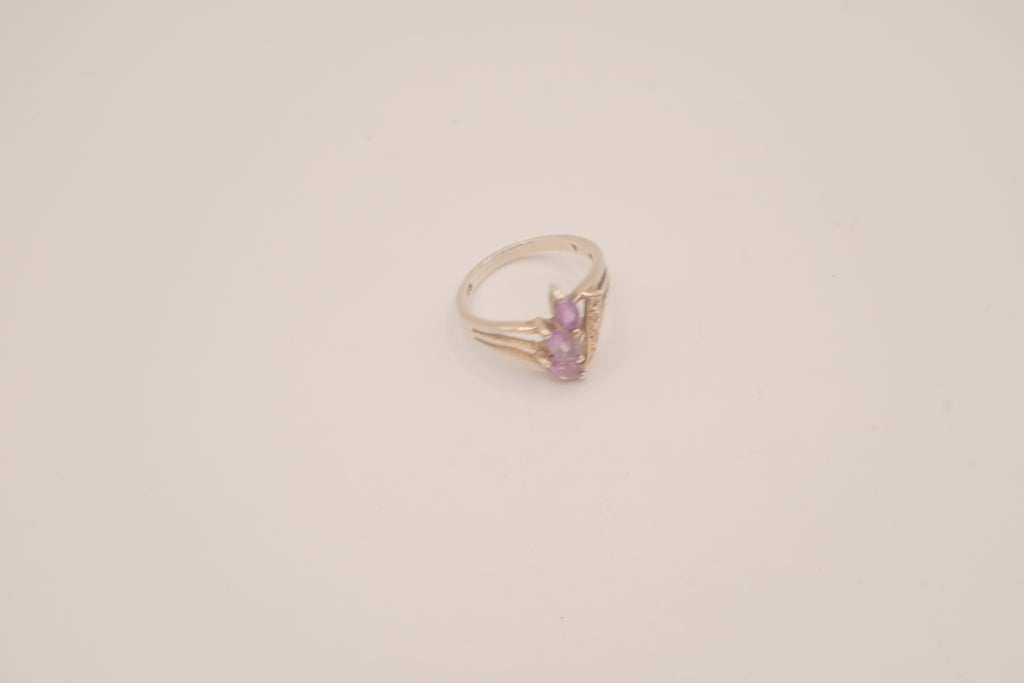 Vintage Sterling silver Amethyst bypass cluster ring