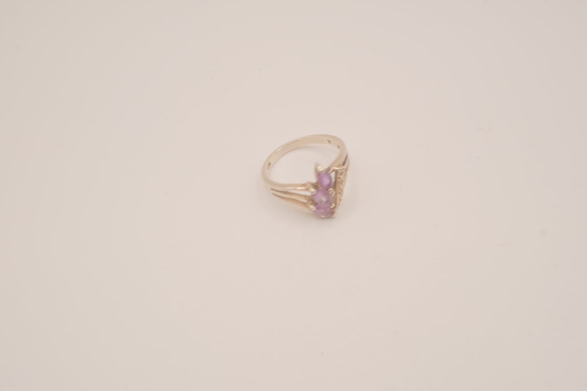 Vintage Sterling silver Amethyst bypass cluster ring