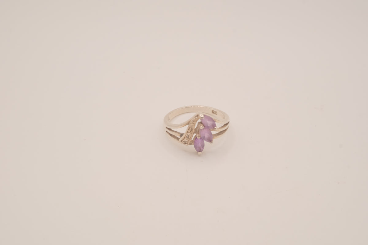 Vintage Sterling silver Amethyst bypass cluster ring