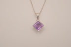Sterling silver Princess cut amethyst pendant