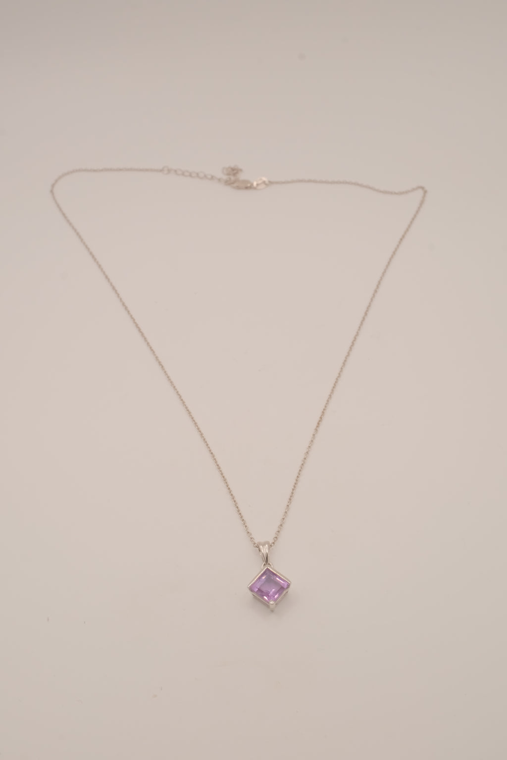 Sterling silver Princess cut amethyst pendant