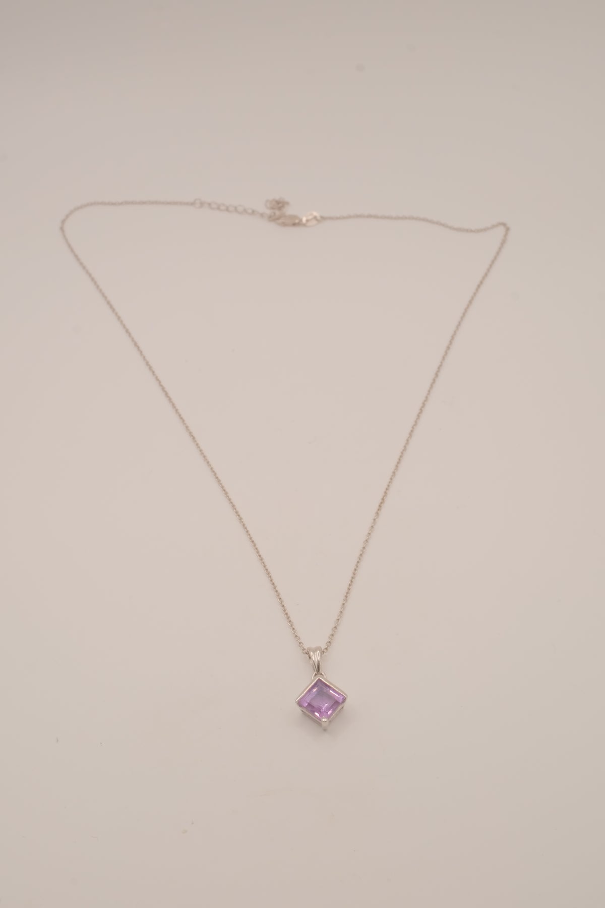 Sterling silver Princess cut amethyst pendant
