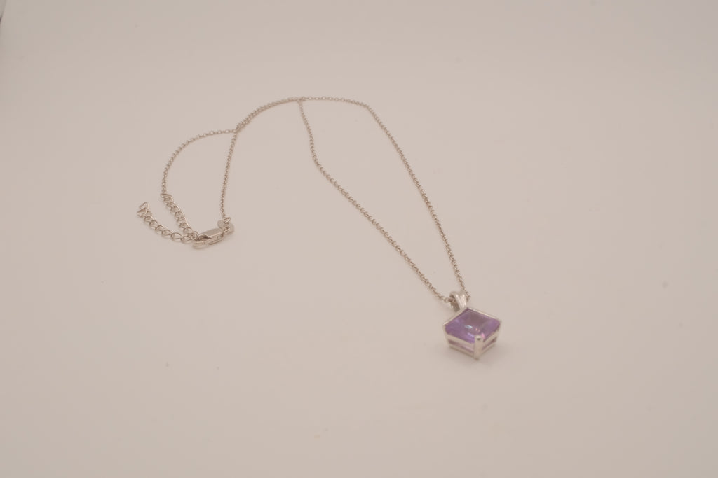 Sterling silver Princess cut amethyst pendant