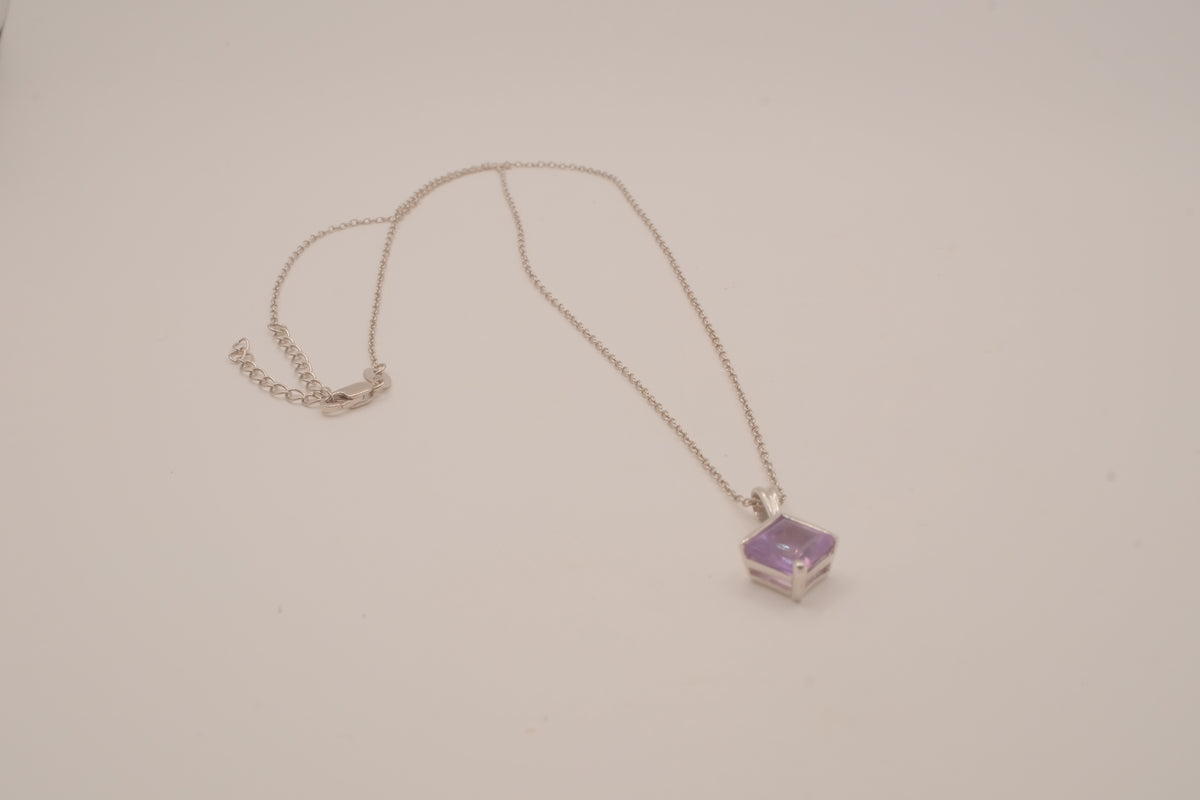 Sterling silver Princess cut amethyst pendant