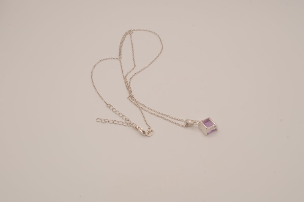 Sterling silver Princess cut amethyst pendant