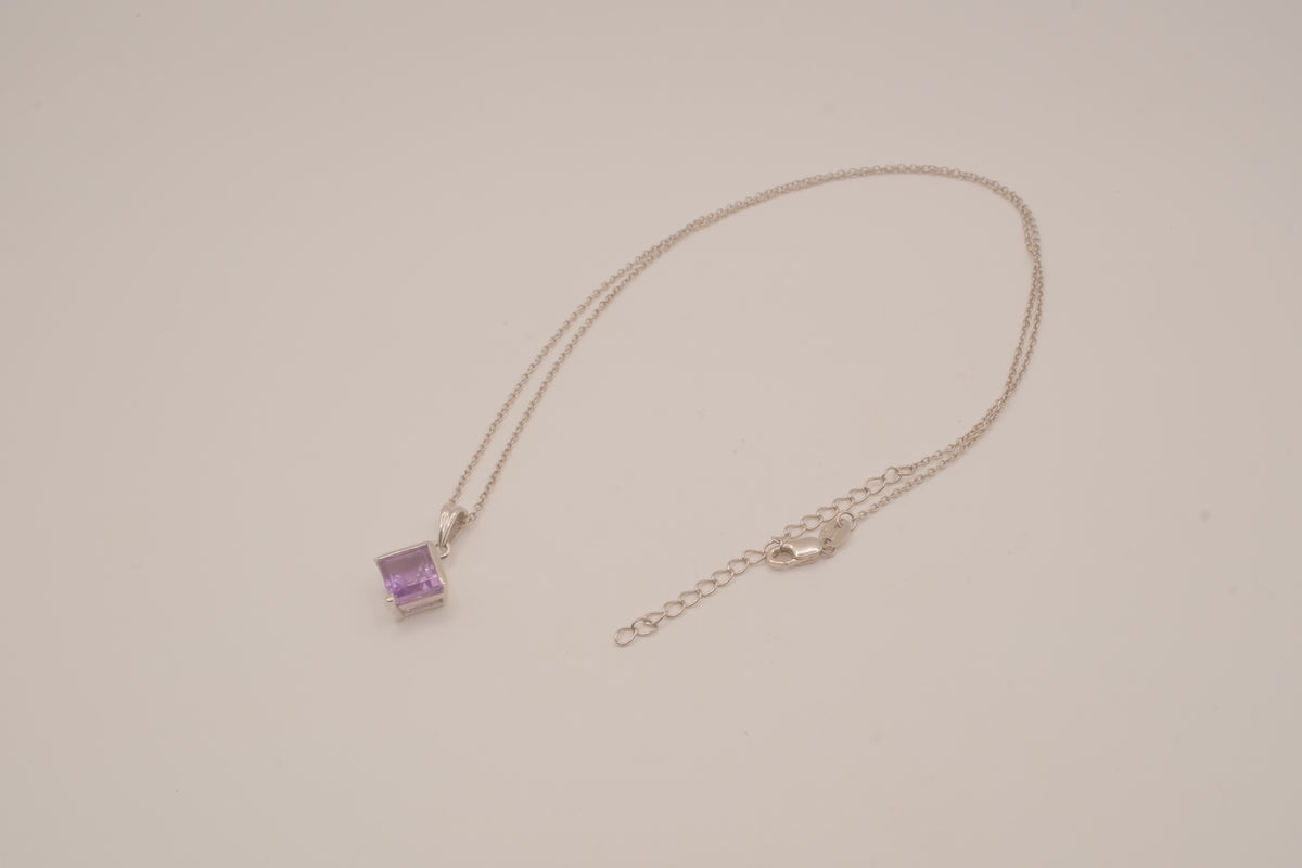 Sterling silver Princess cut amethyst pendant