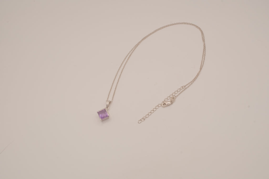 Sterling silver Princess cut amethyst pendant