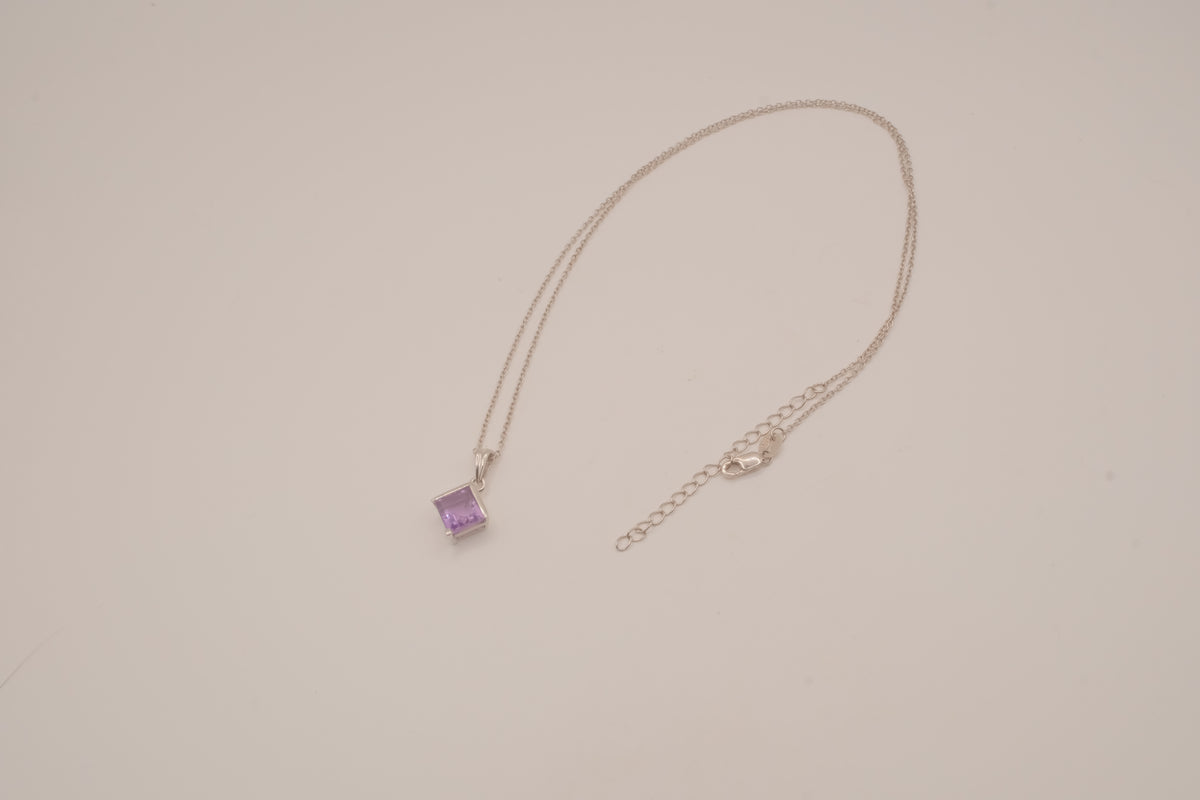Sterling silver Princess cut amethyst pendant
