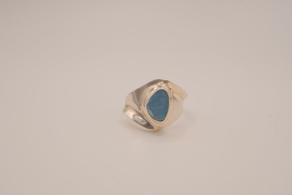 Modernist sterling silver Blue Opal ring
