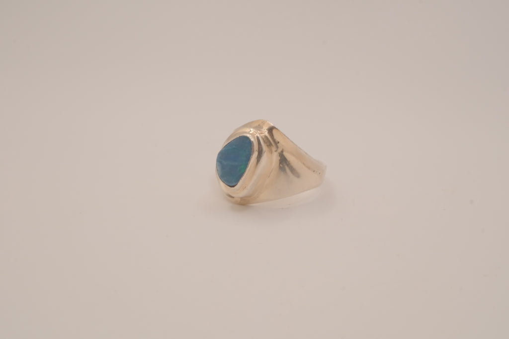 Modernist sterling silver Blue Opal ring