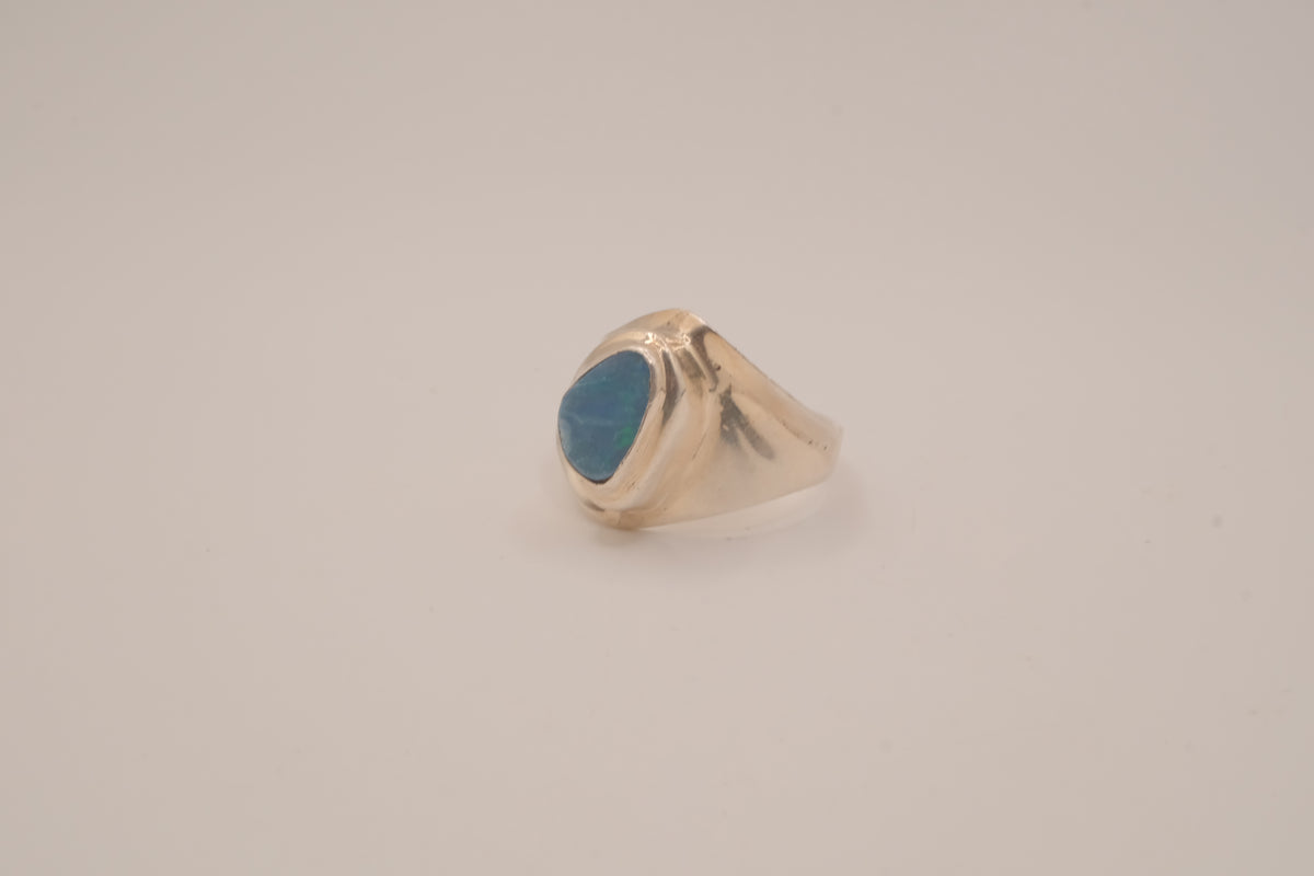 Modernist sterling silver Blue Opal ring