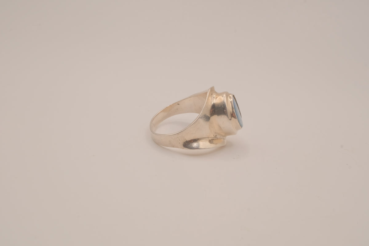 Modernist sterling silver Blue Opal ring
