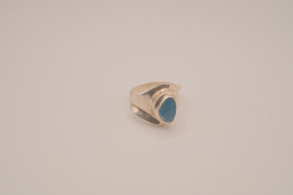 Modernist sterling silver Blue Opal ring