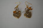 Reworked filigree heart drop dangle earrings
