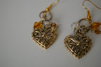 Reworked filigree heart drop dangle earrings