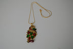 Red and Green enamel peacock-shaped pendant necklace