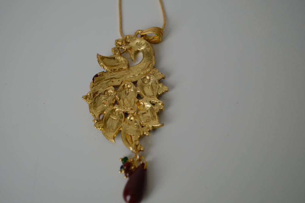 Red and Green enamel peacock-shaped pendant necklace