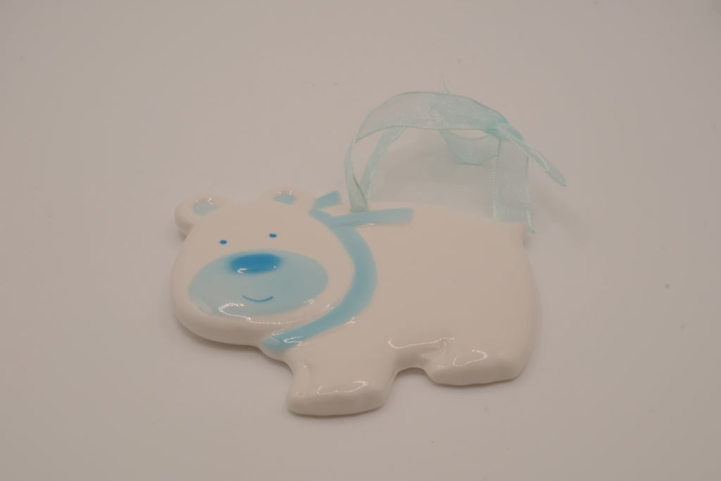 Vintage Avon glossy white ceramic bear ornament