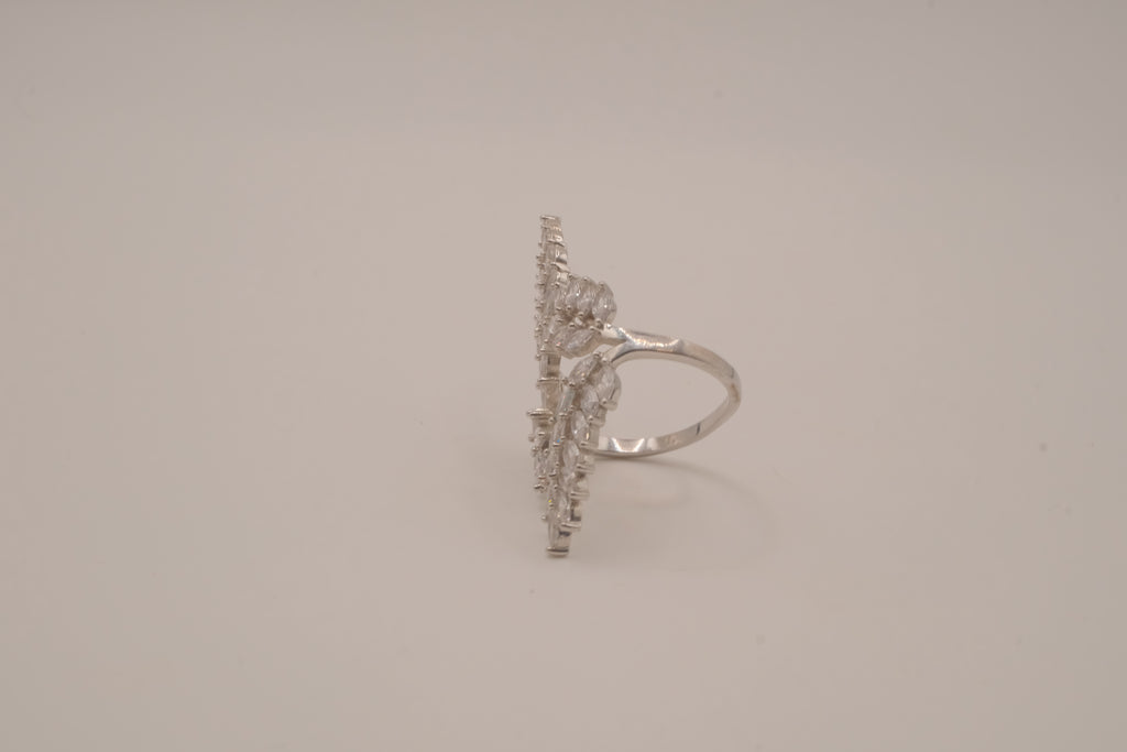 Marquise-cut cubic zirconia leaf branch open statement ring