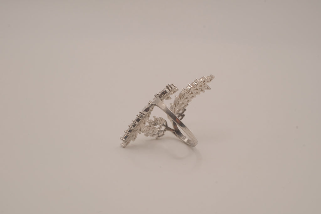 Marquise-cut cubic zirconia leaf branch open statement ring