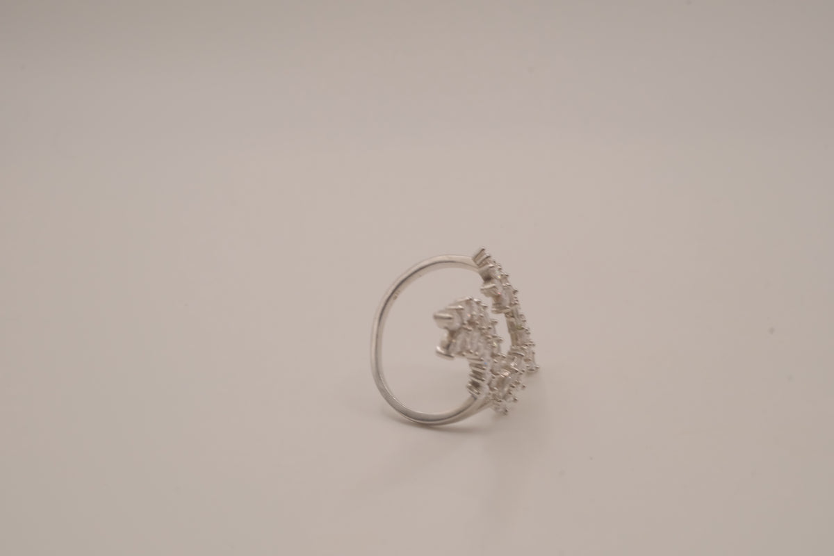Marquise-cut cubic zirconia leaf branch open statement ring