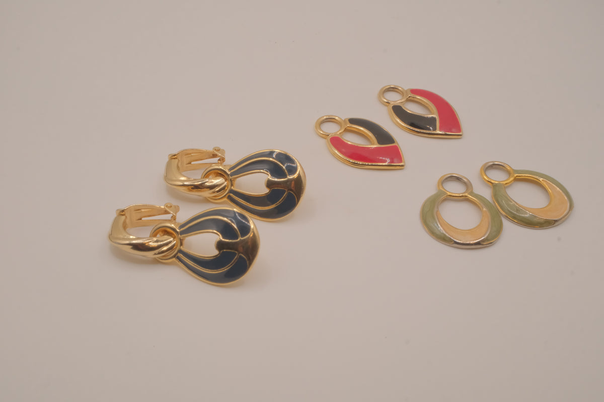 Vintage Weekenders 1980s interchangeable door-knocker clip-on earring set