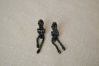 Black rhinestones dangle clip-on earrings