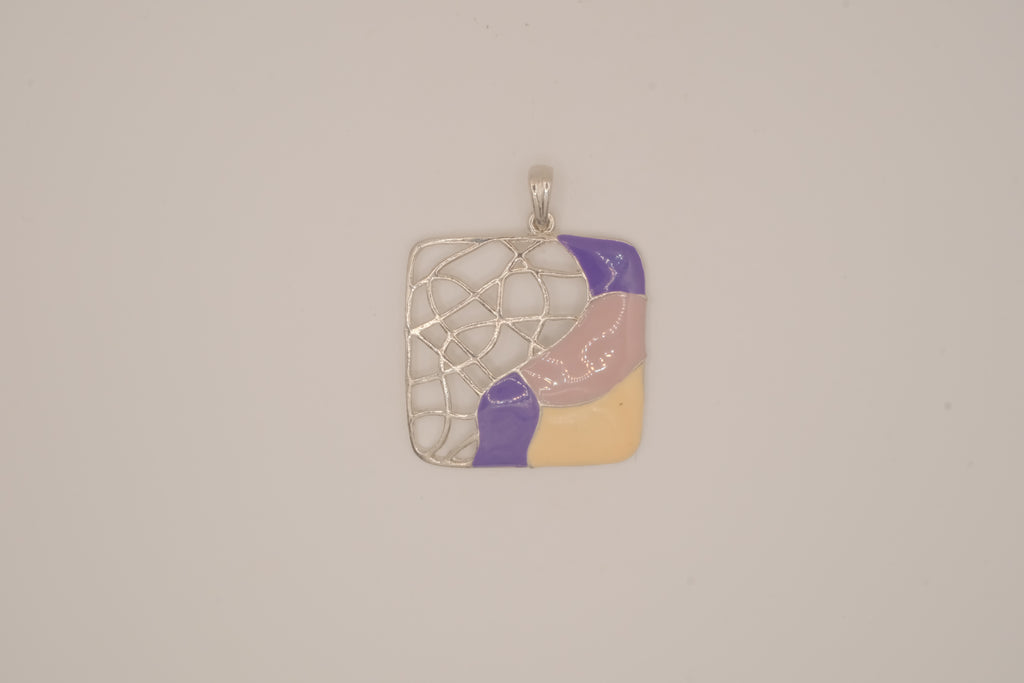 Abstract enamel square pendant