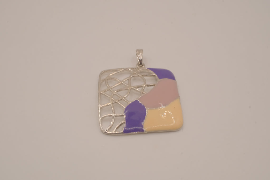 Abstract enamel square pendant