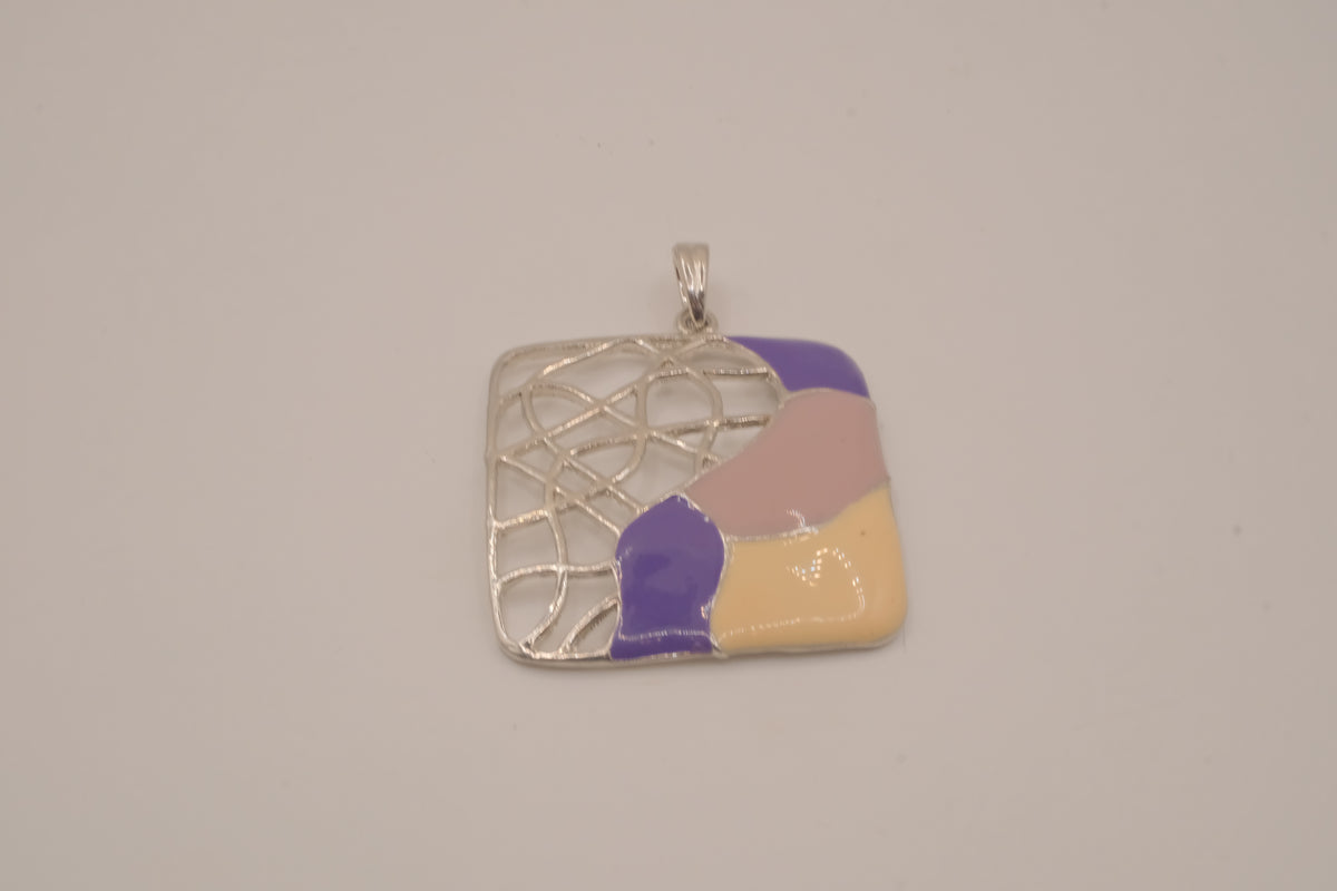 Abstract enamel square pendant