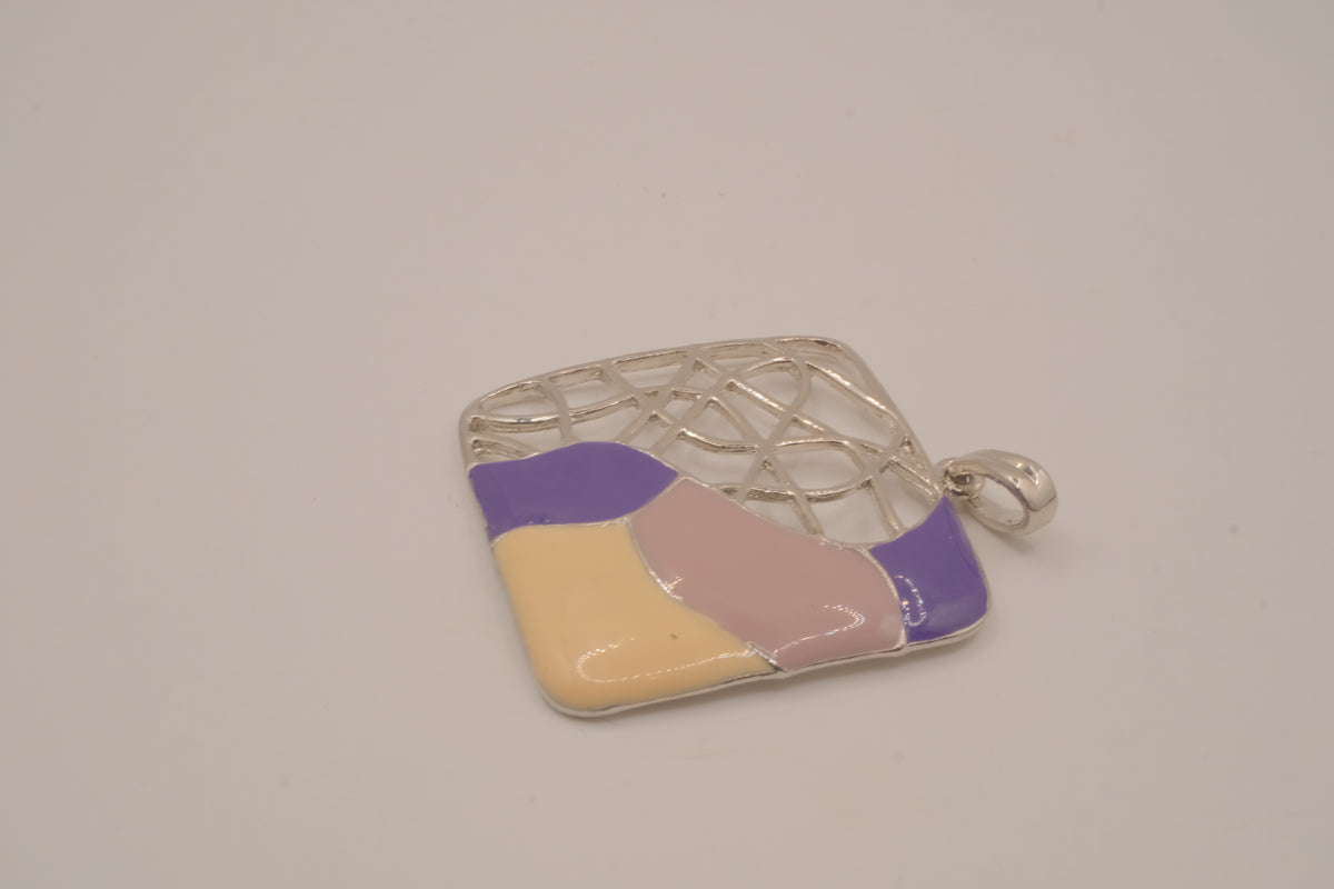 Abstract enamel square pendant