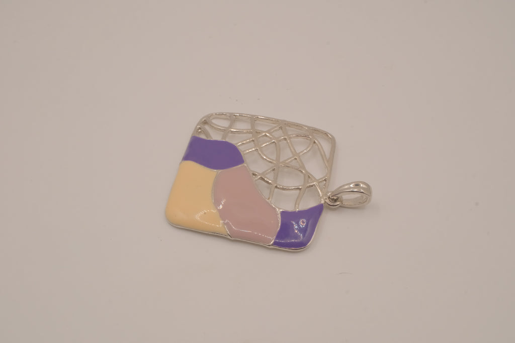 Abstract enamel square pendant