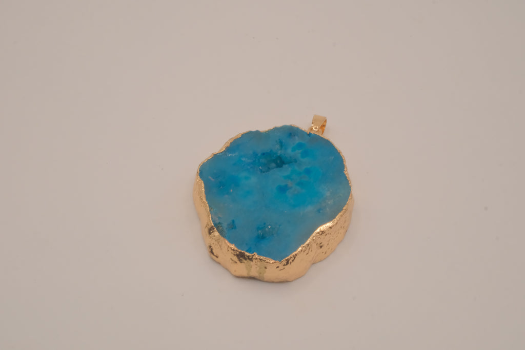Blue agate geode slice pendant&nbsp;