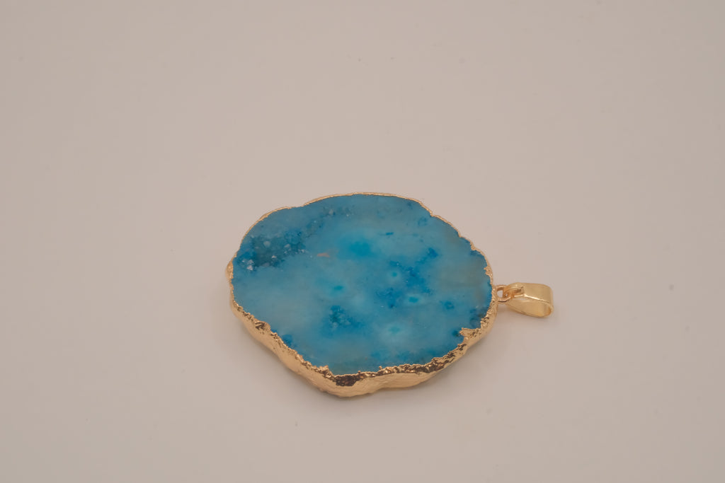 Blue agate geode slice pendant&nbsp;